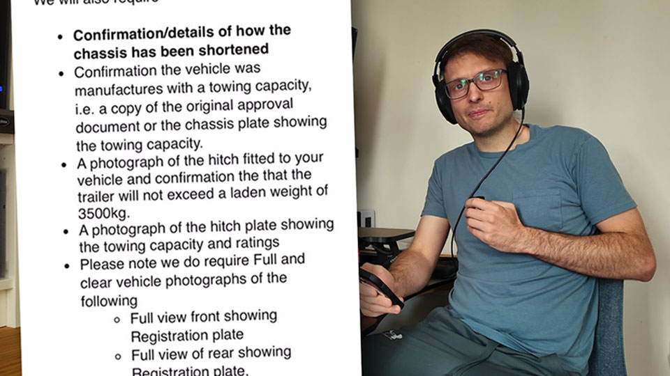 Pete reading an email from the DVSA