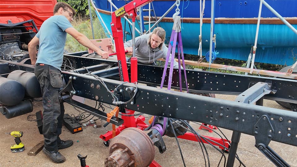 Pete and Hayley move the axle to its new position