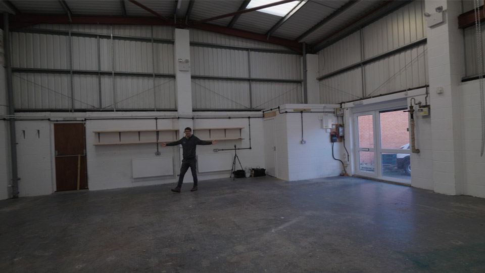 Pete inside the big workshop