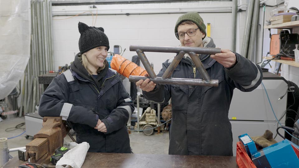 Pete and Hayley inspect their truss mock-up