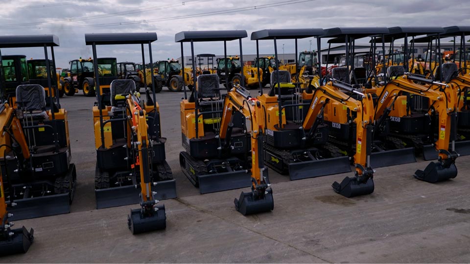 A row of excavators